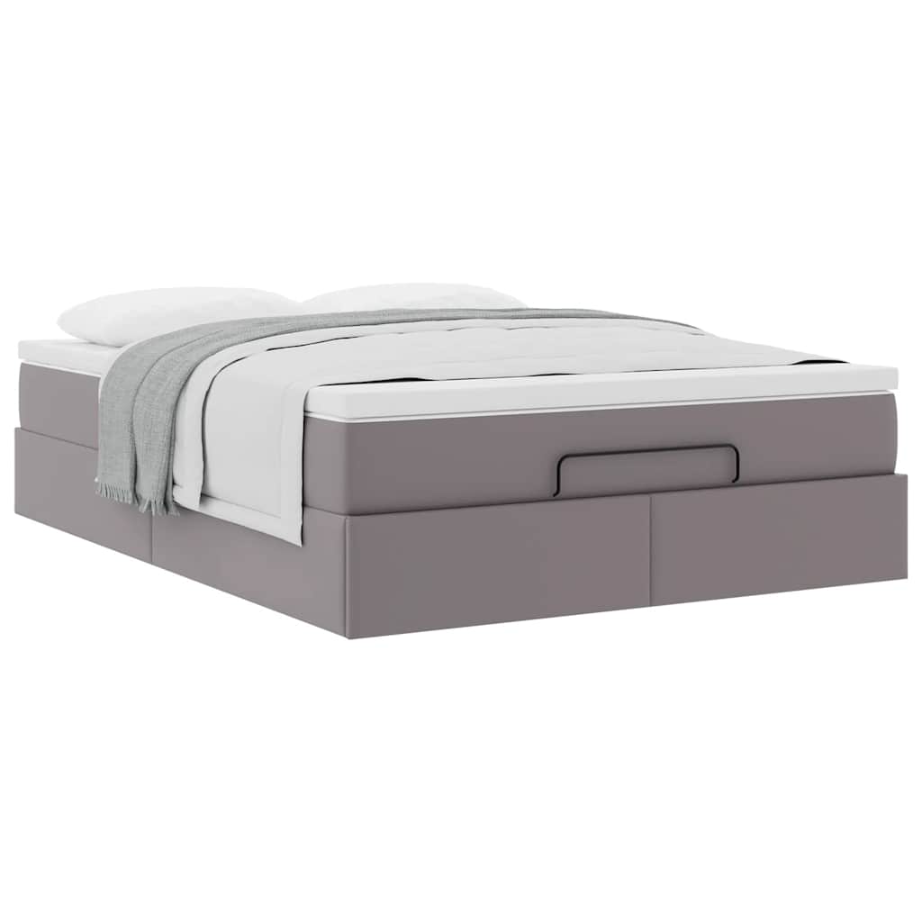 Cadre de lit ottoman avec matelas gris 140x190 cm similicuir - XIOS