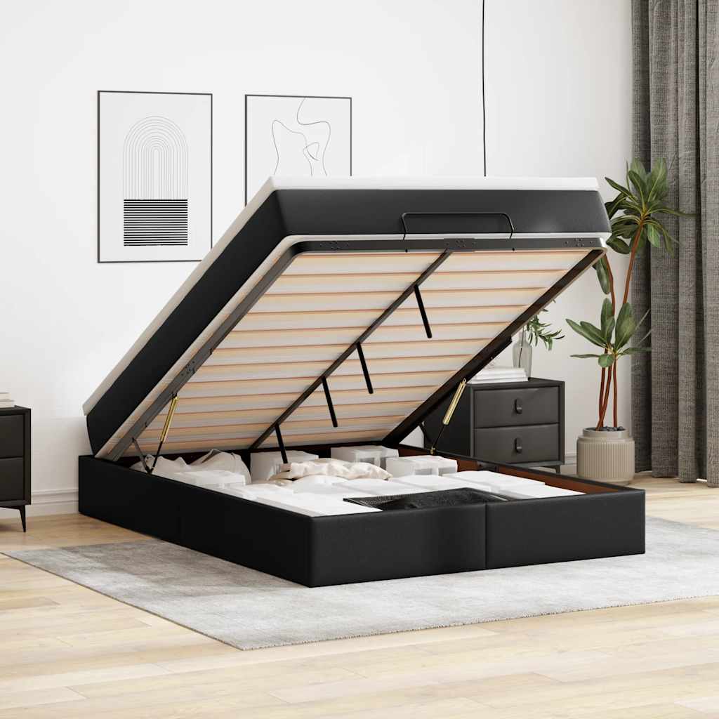Cadre de lit ottoman avec matelas noir 140x200 cm similicuir - XIOS