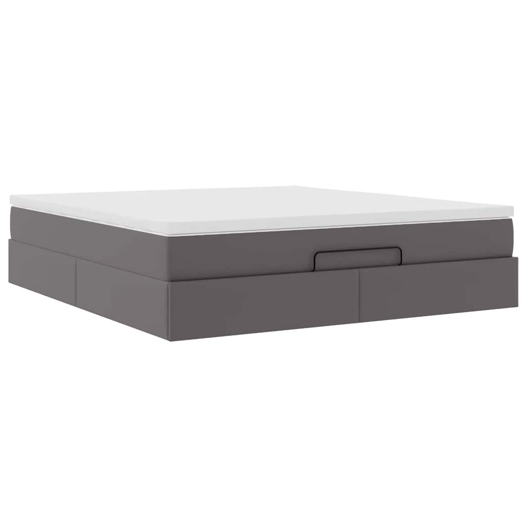 Cadre de lit ottoman avec matelas gris 160x200 cm similicuir - XIOS