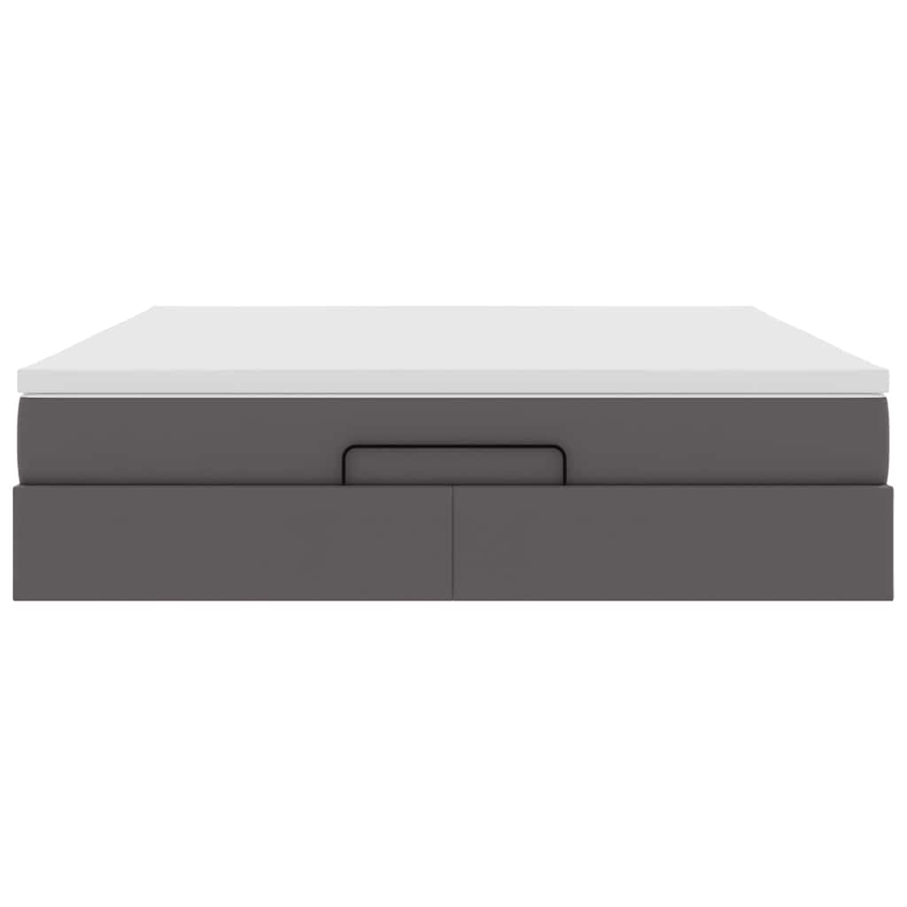 Cadre de lit ottoman avec matelas gris 160x200 cm similicuir - XIOS