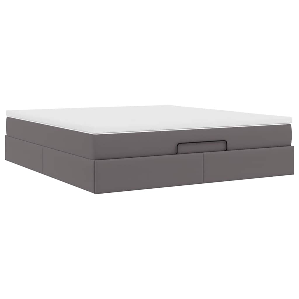 Cadre de lit ottoman avec matelas gris 160x200 cm similicuir - XIOS