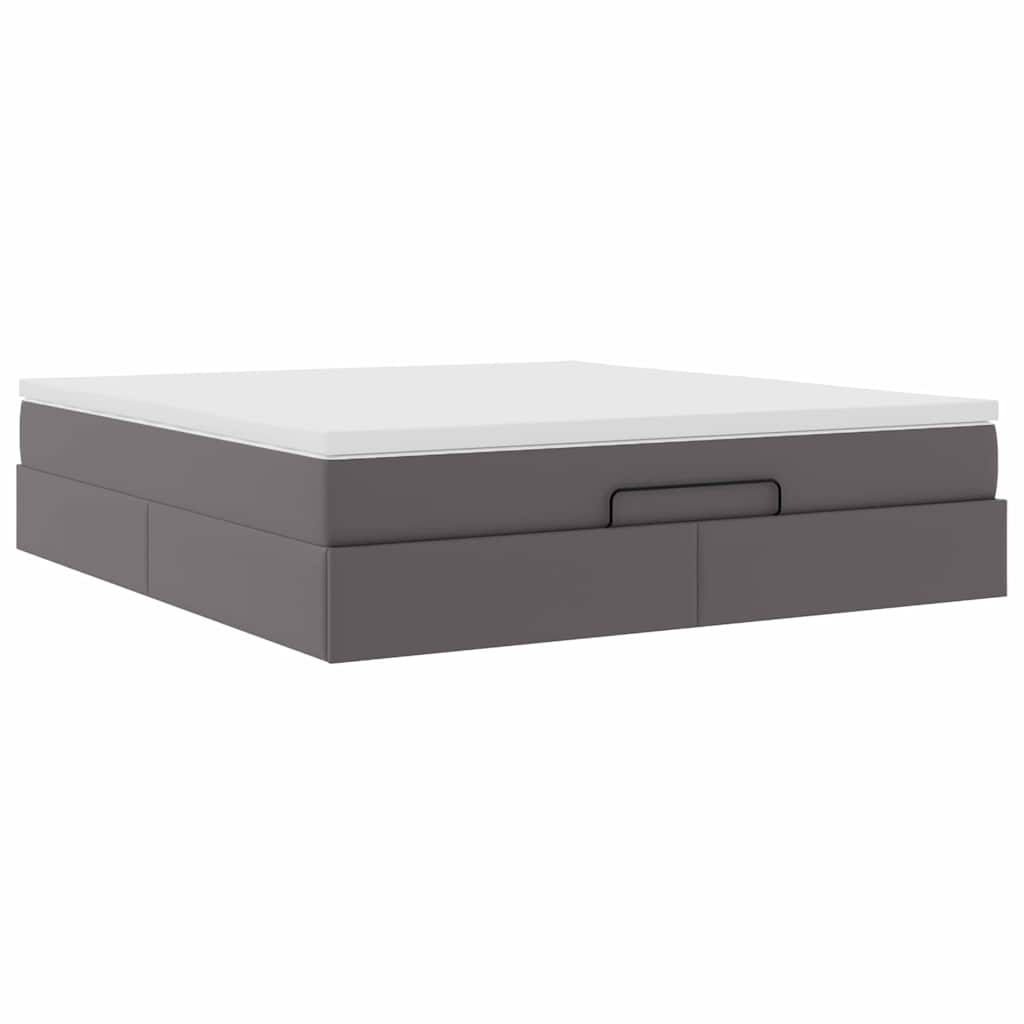 Cadre de lit ottoman avec matelas gris 180x200 cm similicuir - XIOS