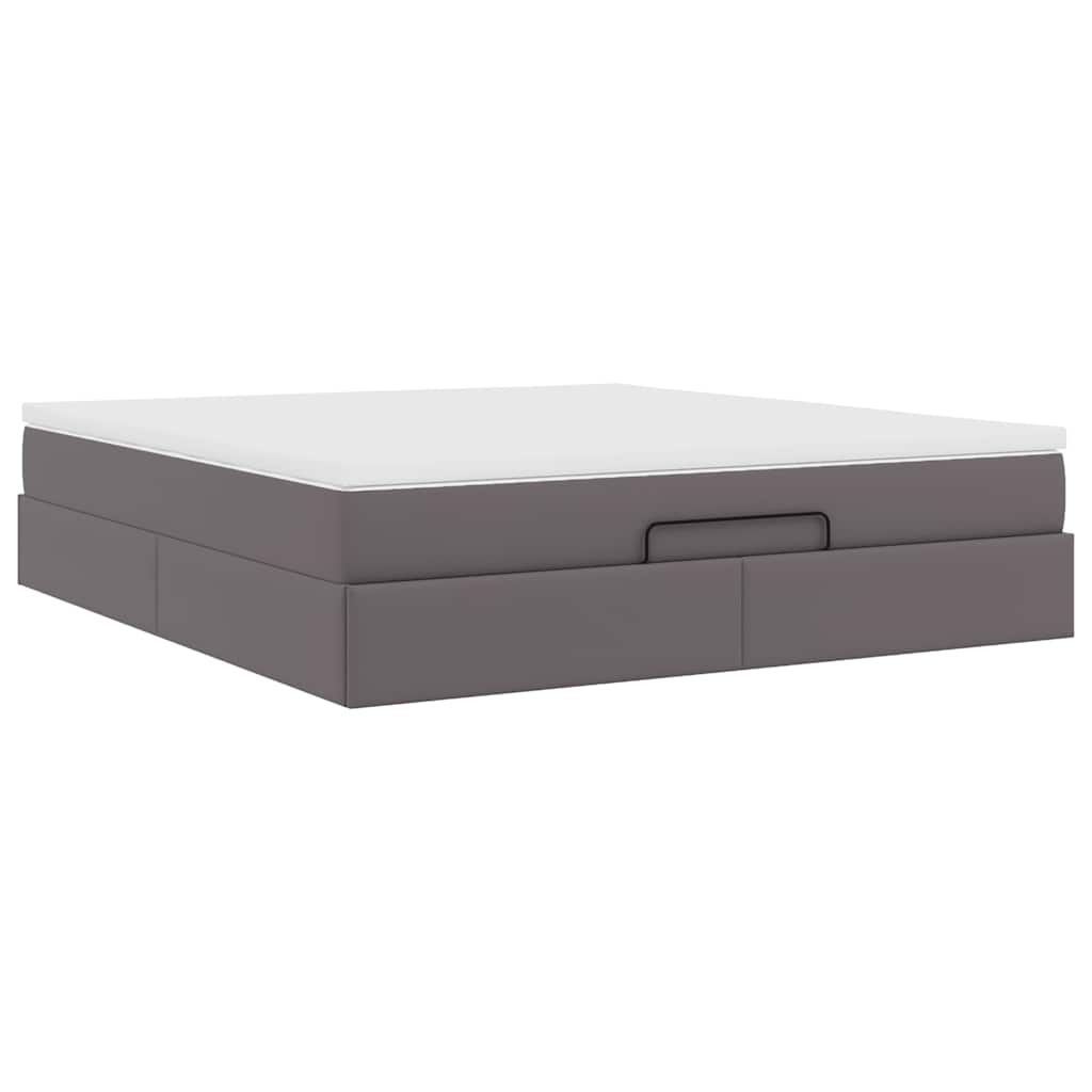 Cadre de lit ottoman avec matelas gris 180x200 cm similicuir - XIOS