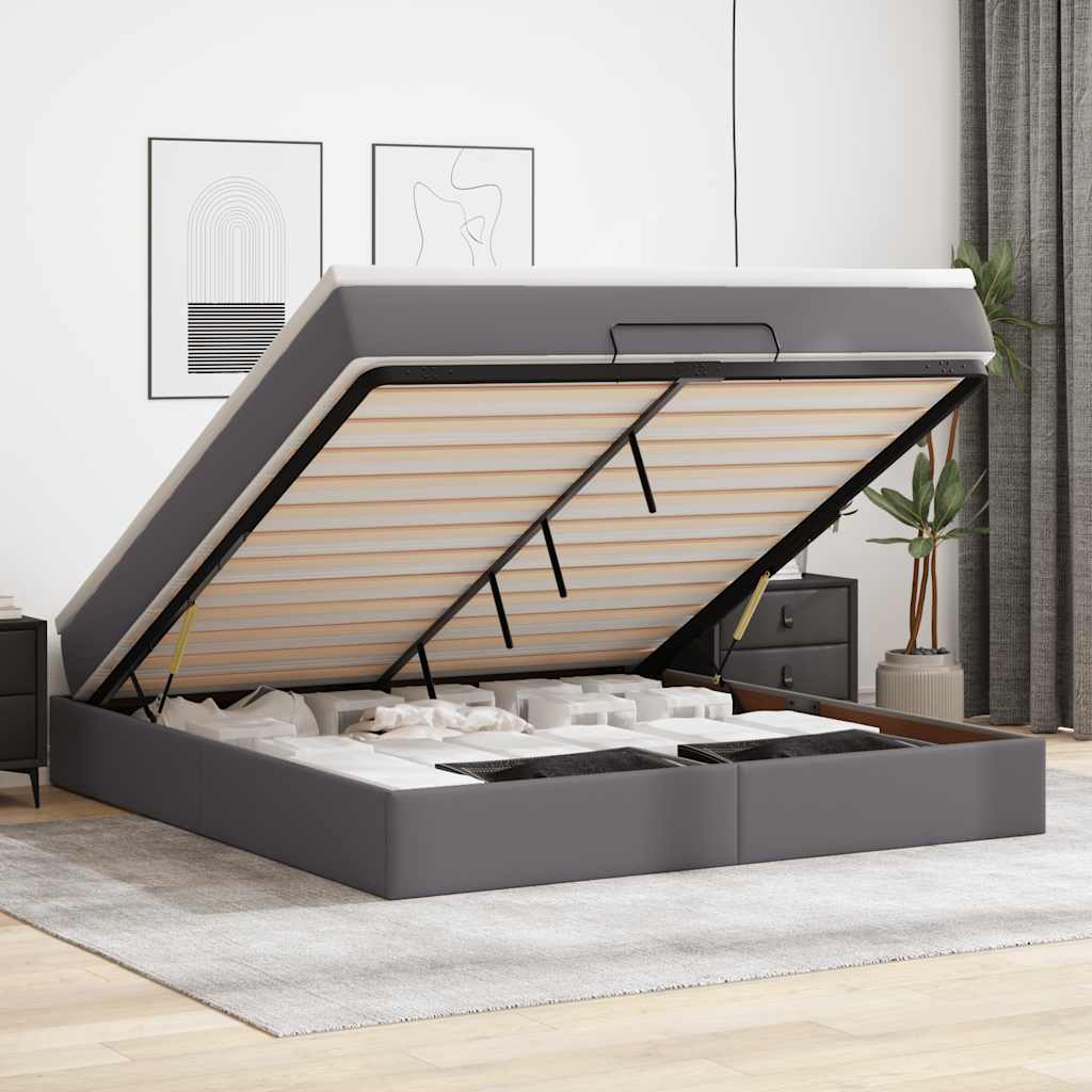 Cadre de lit ottoman avec matelas gris 180x200 cm similicuir - XIOS