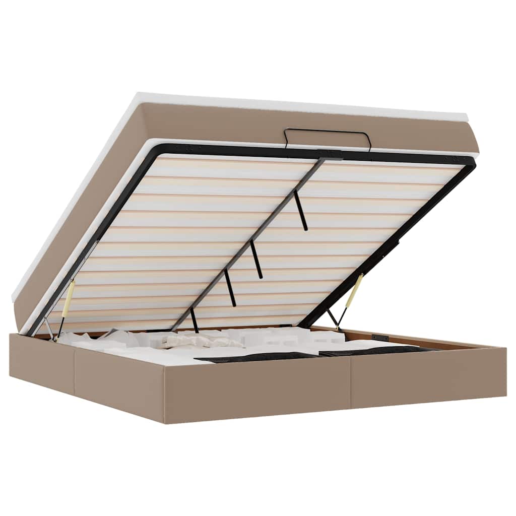 Cadre de lit ottoman et matelas cappuccino 180x200cm similicuir