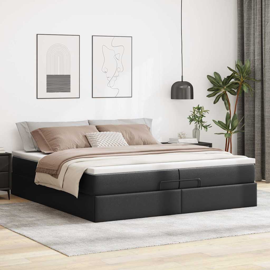 Cadre de lit ottoman avec matelas noir 200x200 cm similicuir - XIOS