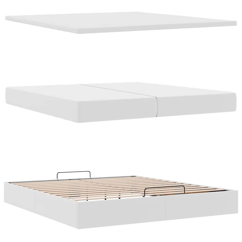 Cadre de lit ottoman avec matelas blanc 200x200 cm similicuir - XIOS