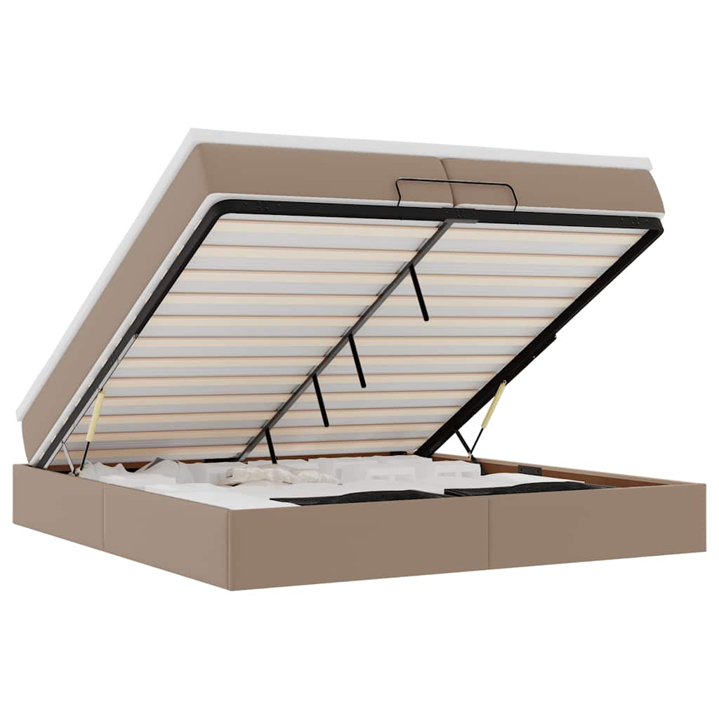 Cadre de lit ottoman et matelas cappuccino 200x200cm similicuir - XIOS