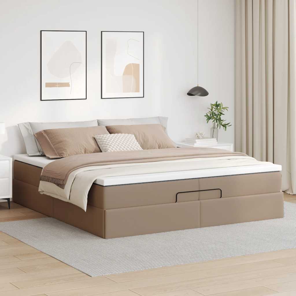 Cadre de lit ottoman et matelas cappuccino 200x200cm similicuir - XIOS