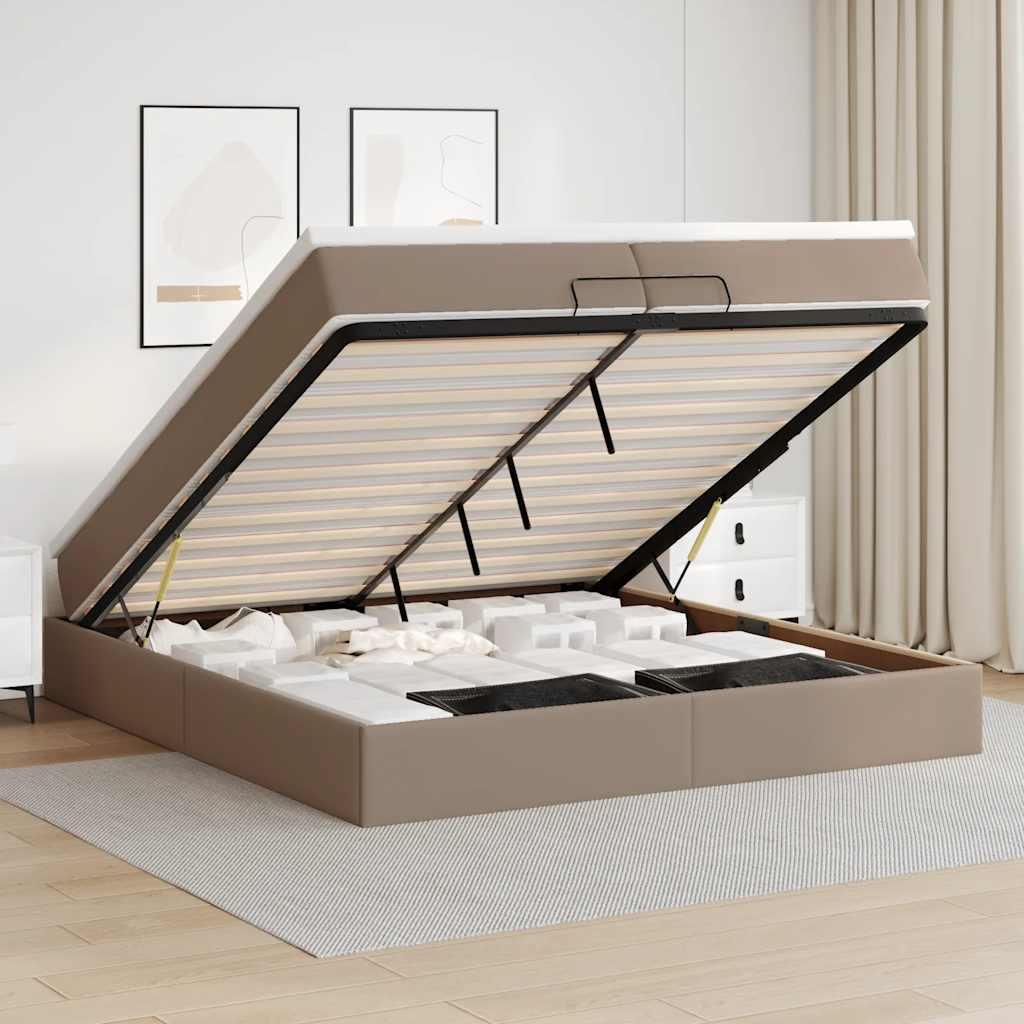 Cadre de lit ottoman et matelas cappuccino 200x200cm similicuir - XIOS
