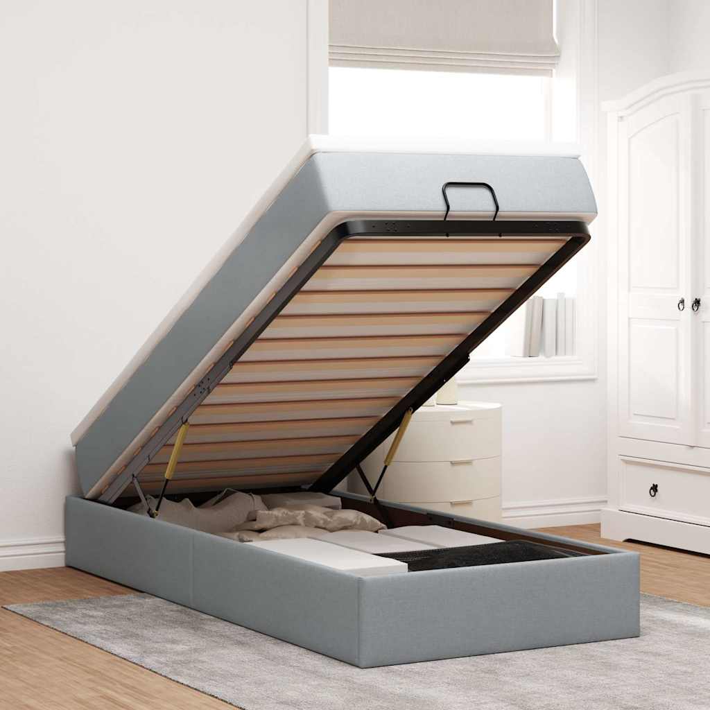 Cadre de lit ottoman avec matelas gris clair 80x200 cm tissu - XIOS
