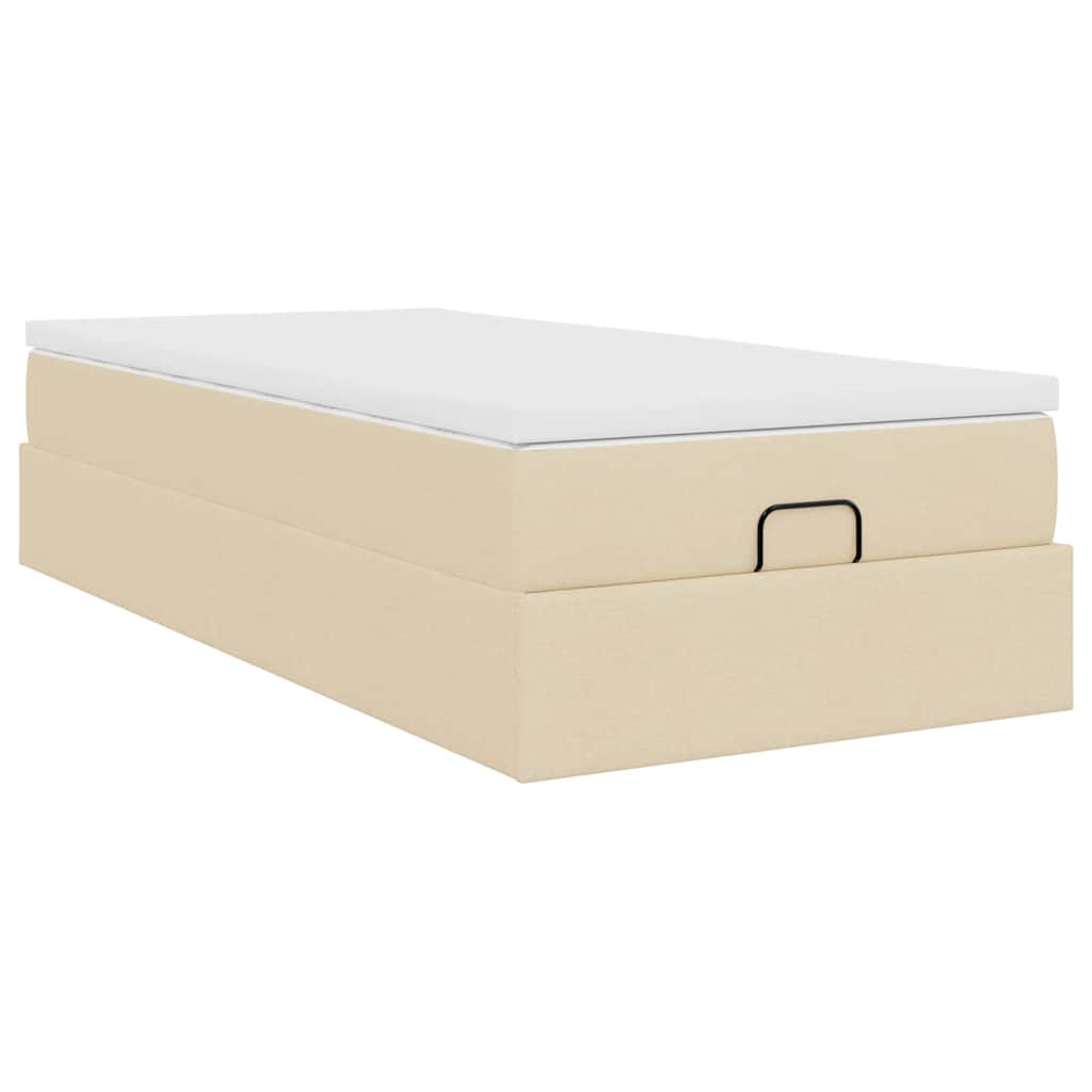 Cadre de lit ottoman avec matelas crème 80x200 cm tissu