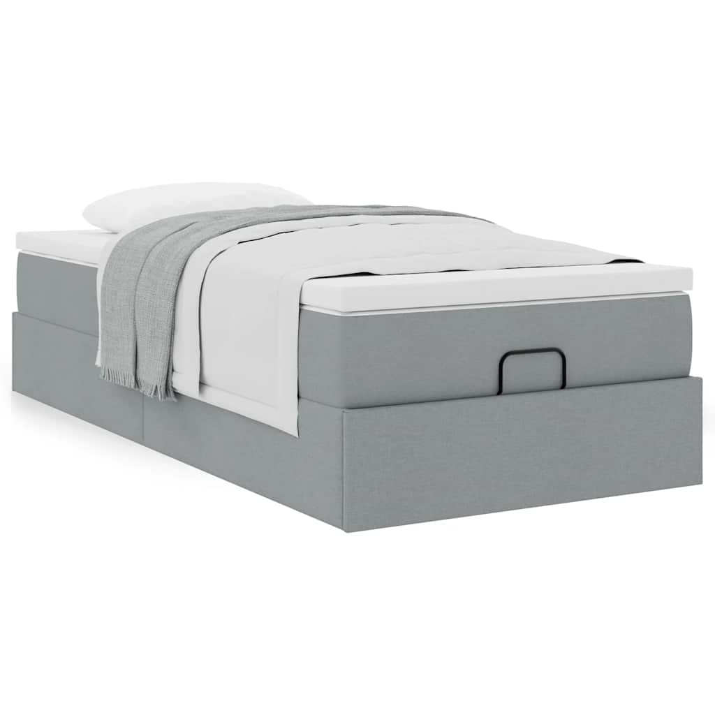 Cadre de lit ottoman et matelas gris clair 90x190 cm tissu - XIOS