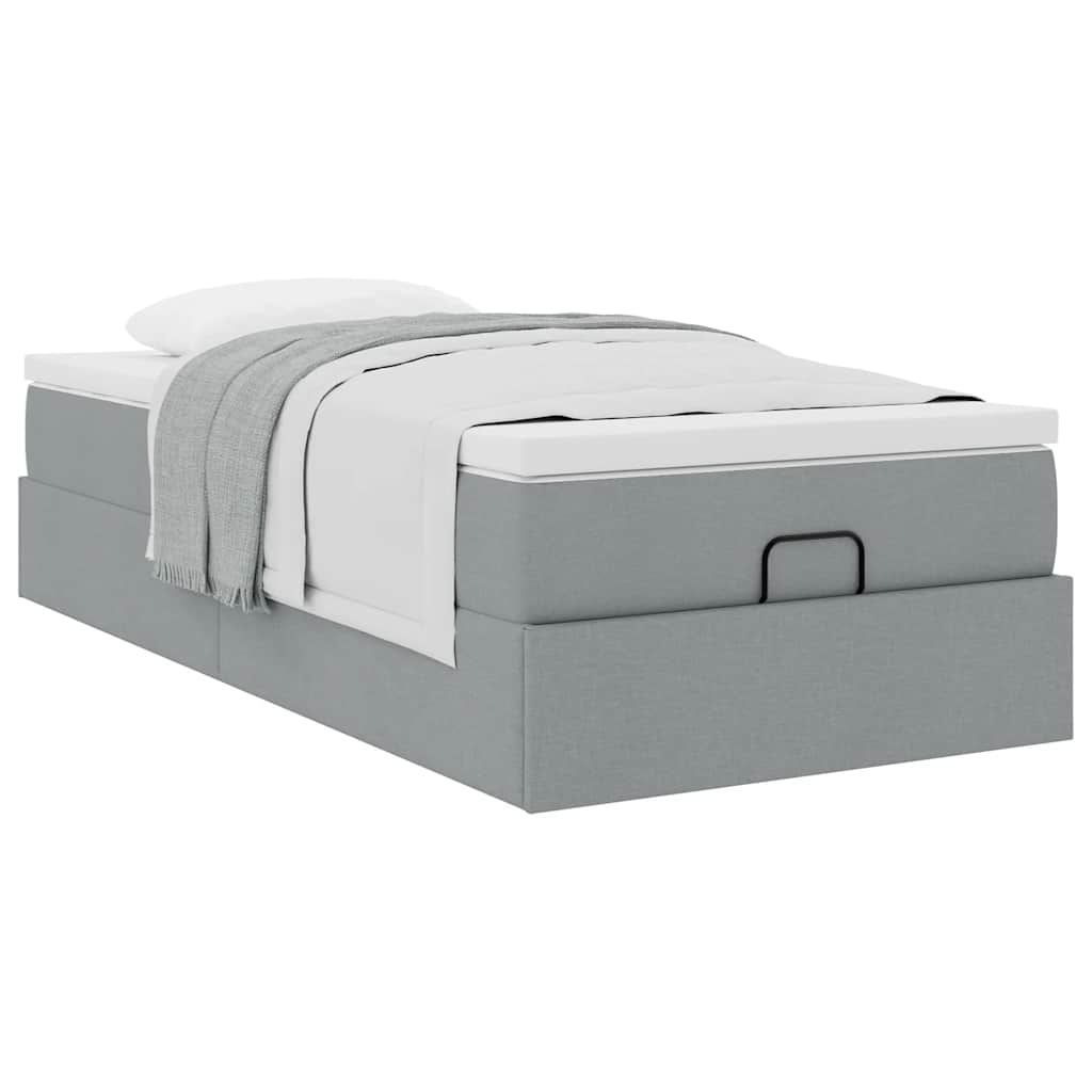 Cadre de lit ottoman et matelas gris clair 90x190 cm tissu - XIOS