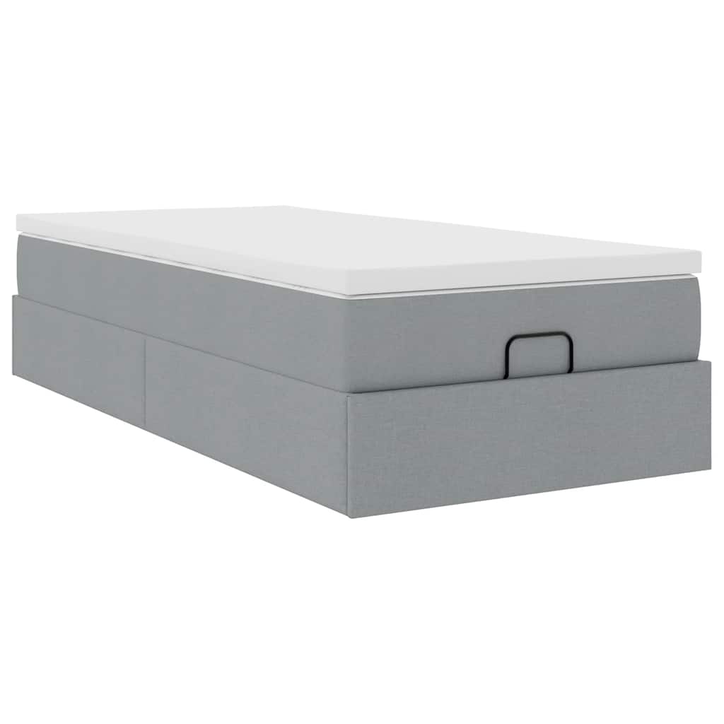 Cadre de lit ottoman et matelas gris clair 90x190 cm tissu - XIOS