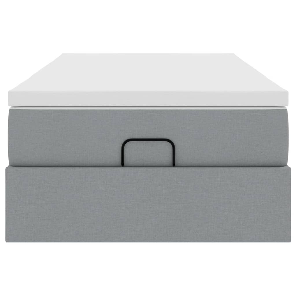 Cadre de lit ottoman et matelas gris clair 90x190 cm tissu - XIOS