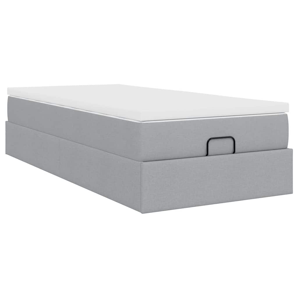 Cadre de lit ottoman et matelas gris clair 90x190 cm tissu - XIOS