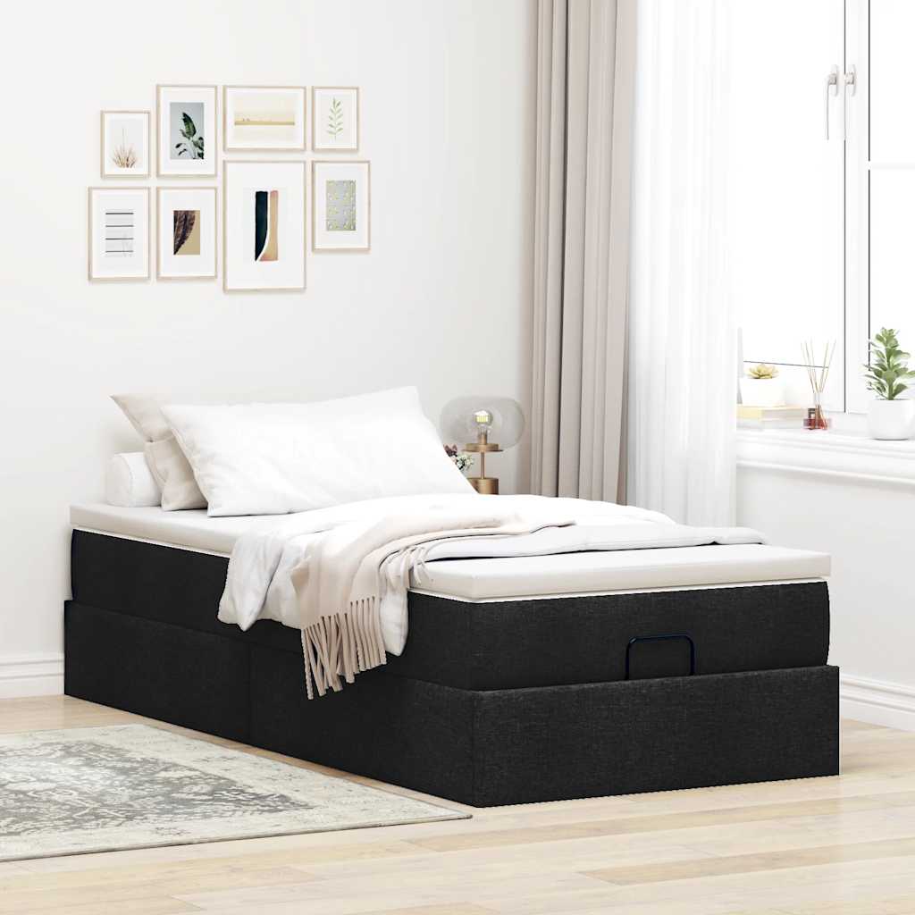 Cadre de lit ottoman avec matelas noir 90x190 cm tissu - XIOS