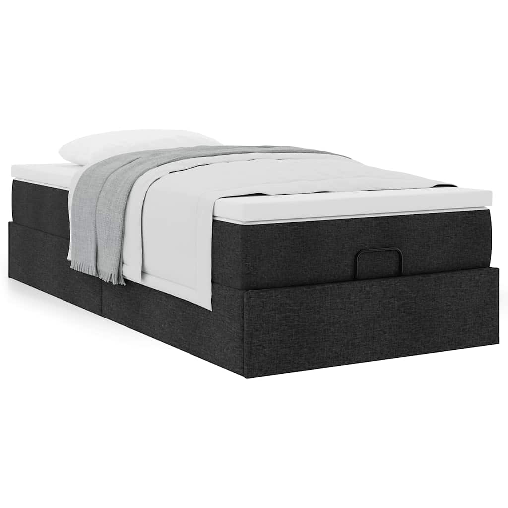 Cadre de lit ottoman avec matelas noir 90x190 cm tissu - XIOS