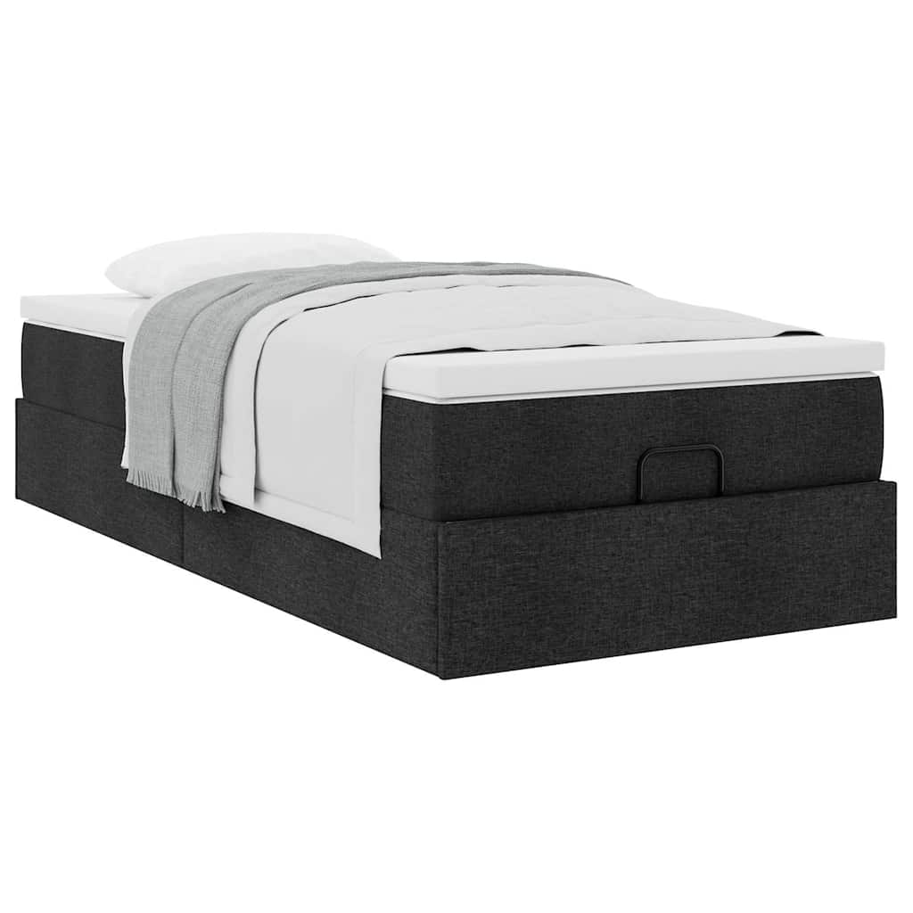 Cadre de lit ottoman avec matelas noir 90x190 cm tissu - XIOS