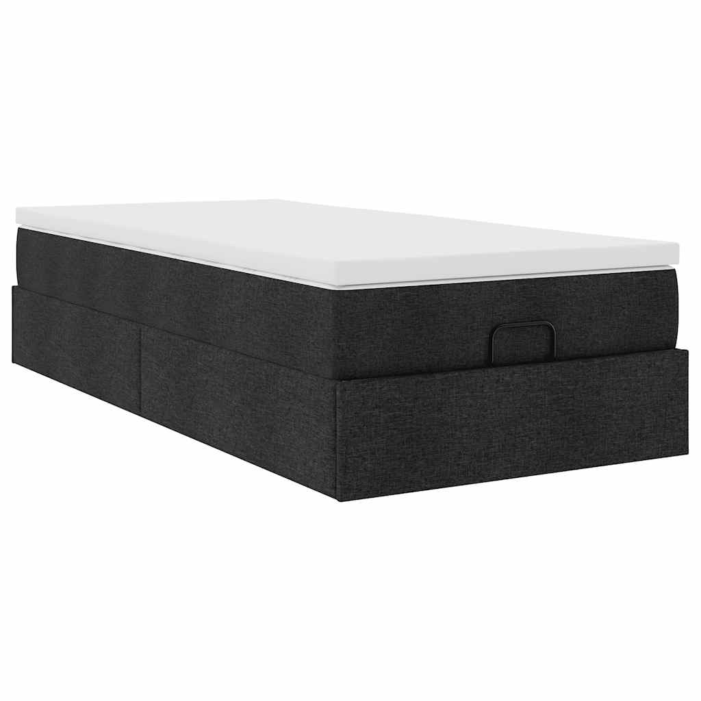 Cadre de lit ottoman avec matelas noir 90x190 cm tissu - XIOS