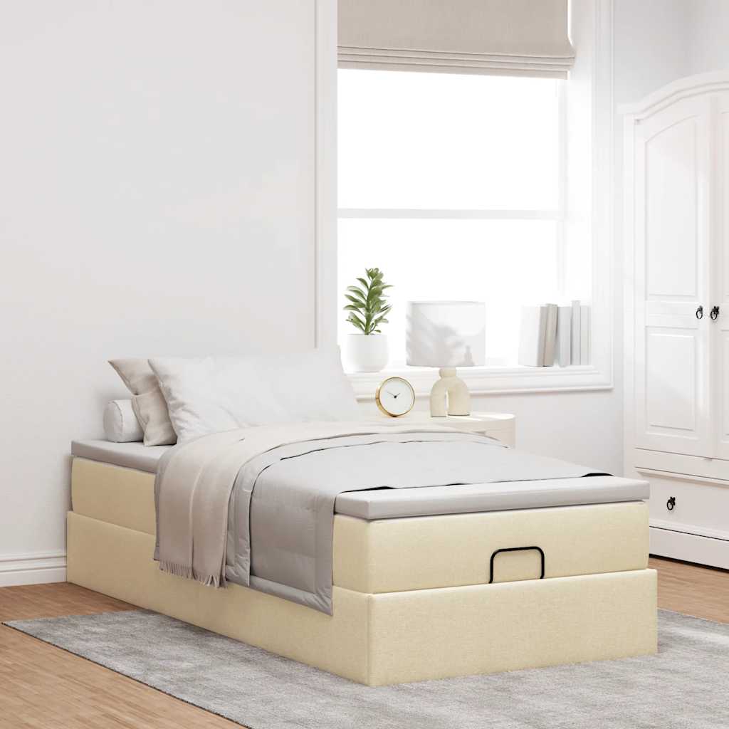 Cadre de lit ottoman avec matelas crème 90x190 cm tissu - XIOS