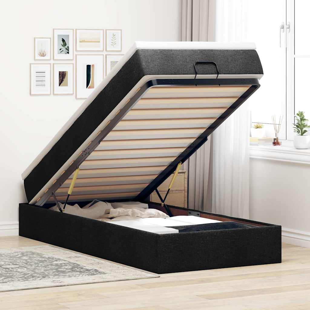 Cadre de lit ottoman avec matelas noir 90x200 cm tissu - XIOS