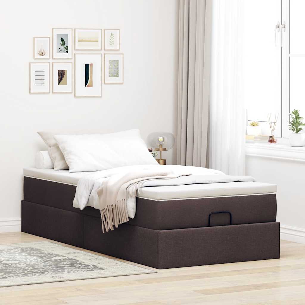 Cadre de lit ottoman avec matelas marron foncé 90x200 cm tissu - XIOS