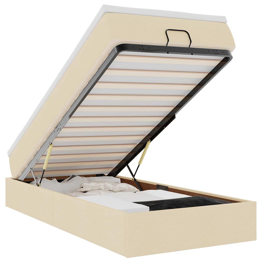 Cadre de lit ottoman avec matelas crème 90x200 cm tissu - XIOS