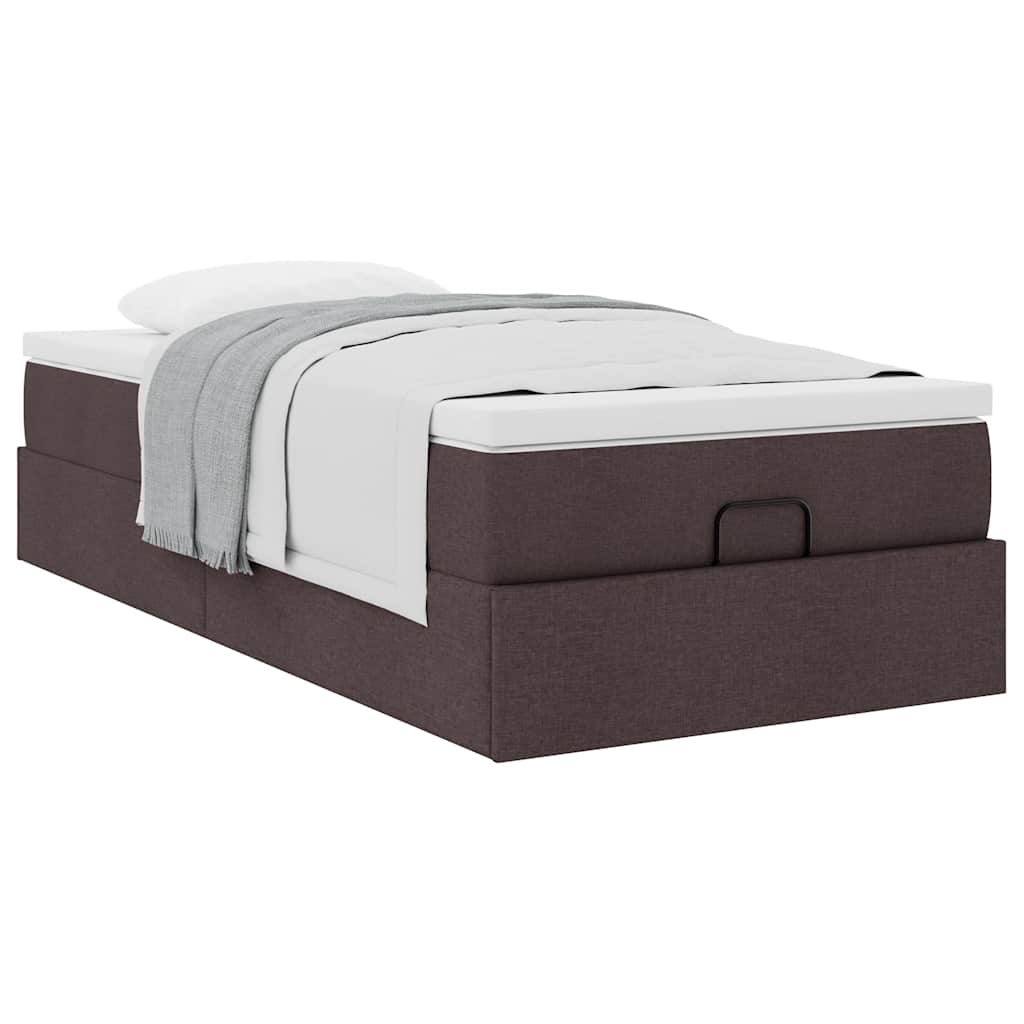 Cadre de lit ottoman avec matelas marron foncé 100x200 cm tissu - XIOS