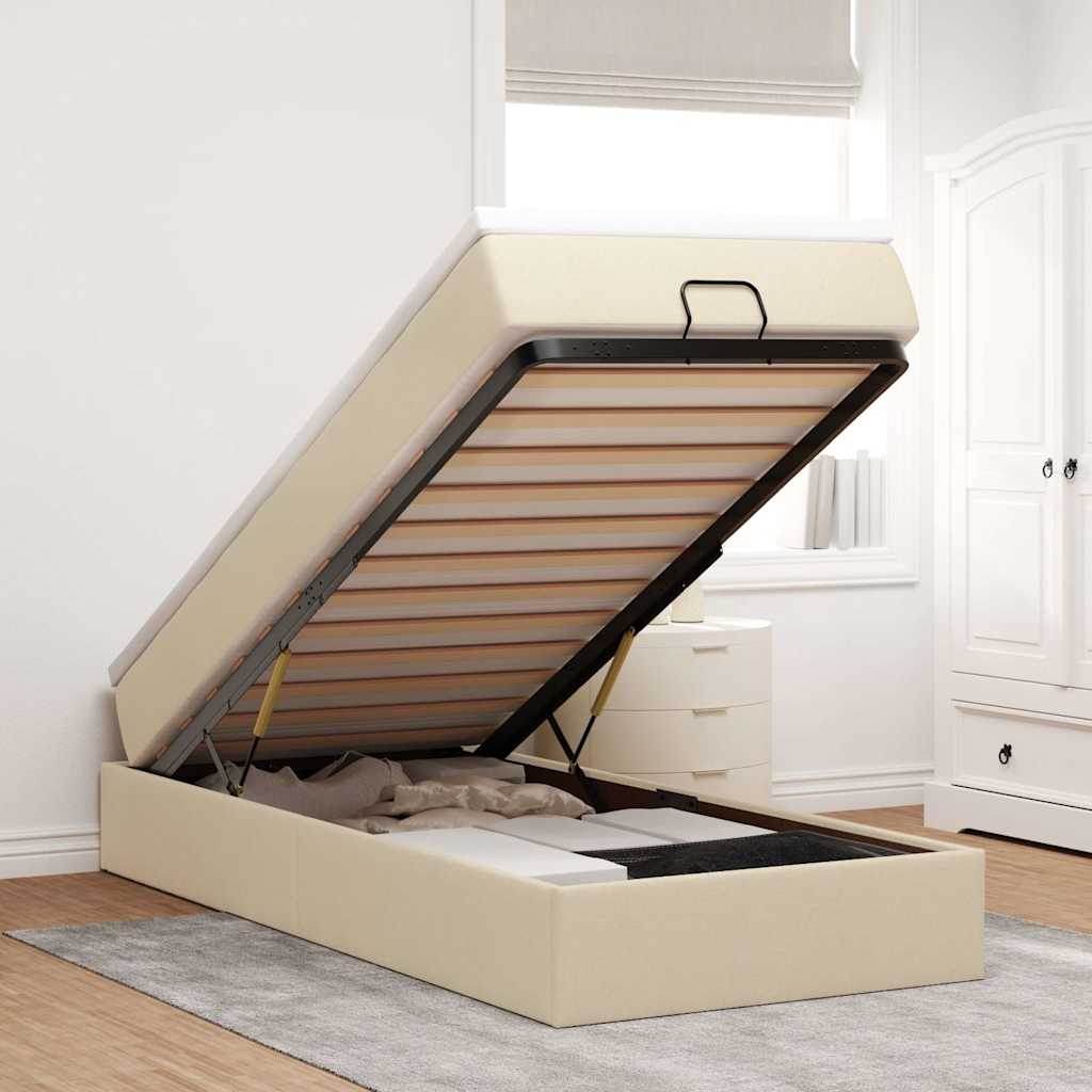 Cadre de lit ottoman avec matelas crème 100x200cm tissu - XIOS