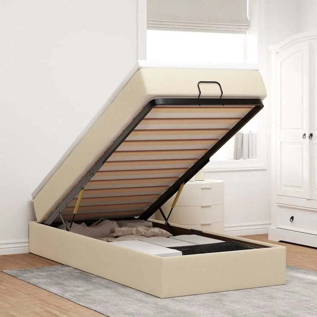 Cadre de lit ottoman avec matelas crème 100x200cm tissu - XIOS