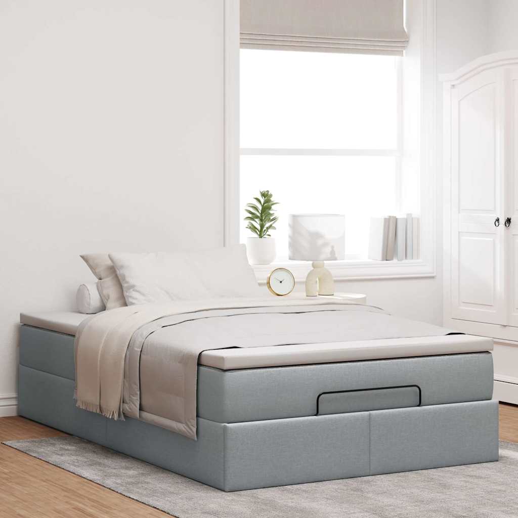 Cadre de lit ottoman avec matelas gris clair 120x190 cm tissu - XIOS