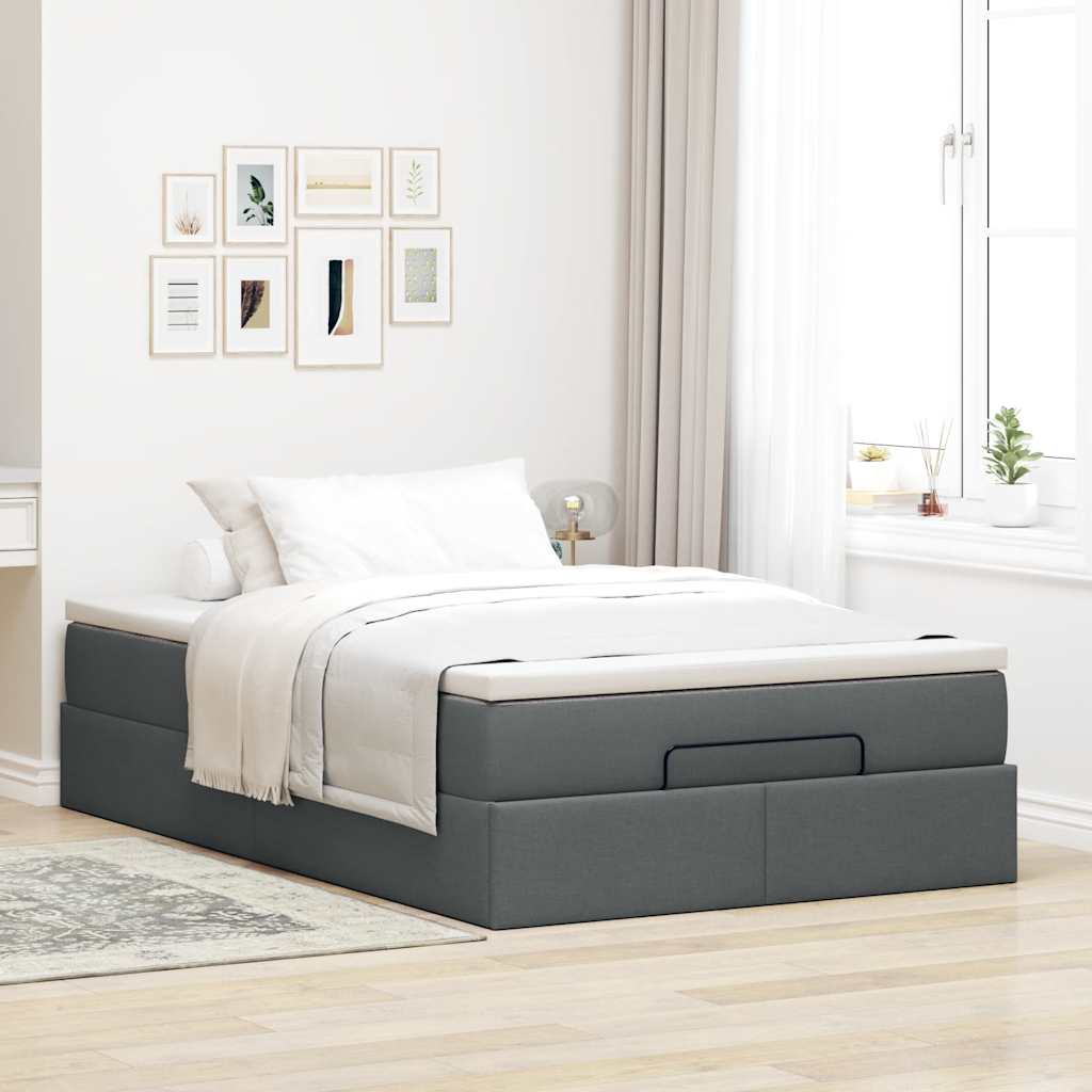 Cadre de lit ottoman avec matelas gris foncé 120x190 cm tissu - XIOS