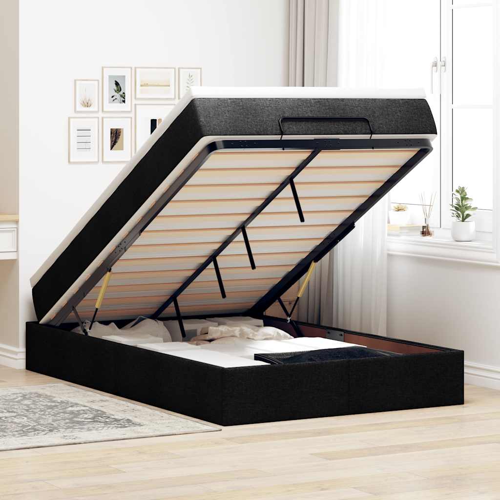 Cadre de lit ottoman avec matelas noir 120x190 cm tissu - XIOS