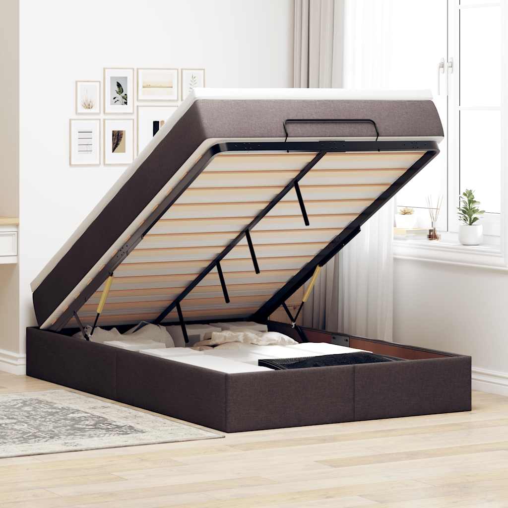 Cadre de lit ottoman avec matelas marron foncé 120x190 cm tissu - XIOS