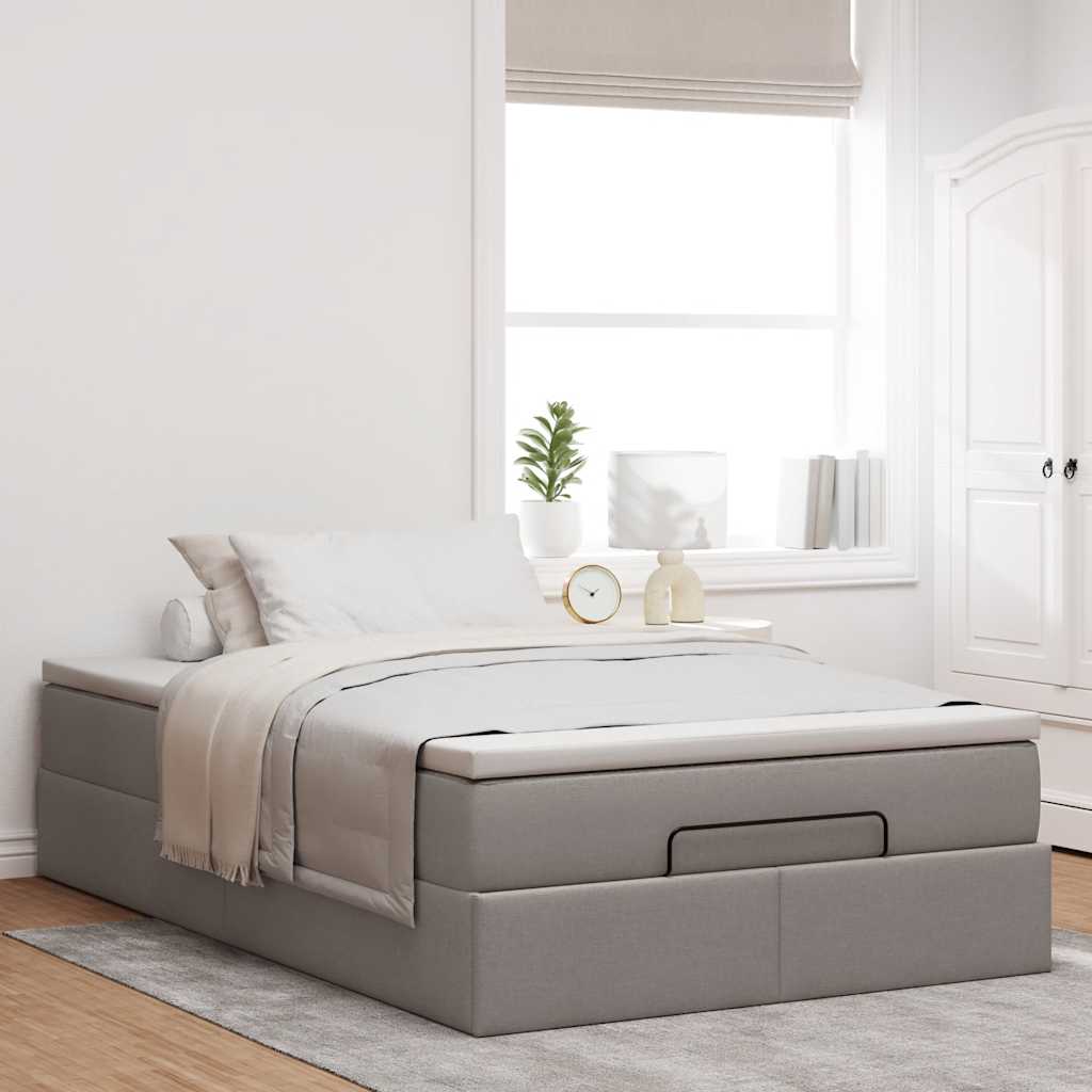 Cadre de lit ottoman avec matelas taupe 120x190 cm tissu - XIOS