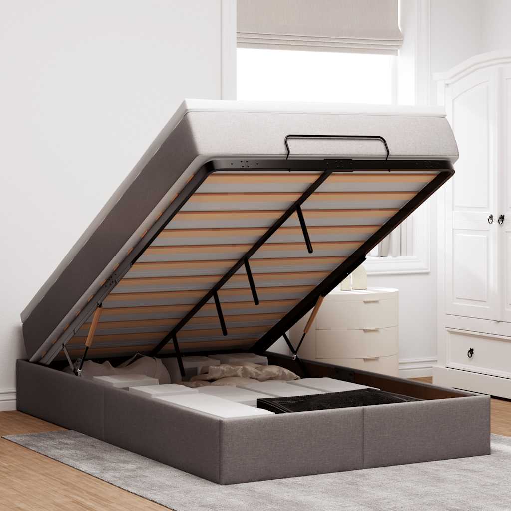 Cadre de lit ottoman avec matelas taupe 120x190 cm tissu - XIOS
