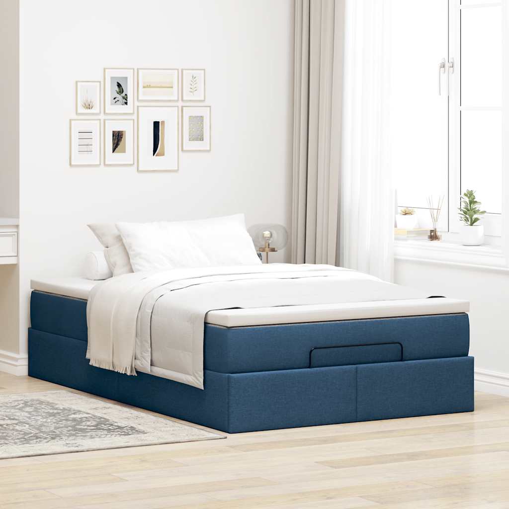 Cadre de lit ottoman avec matelas bleu 120x190 cm tissu - XIOS