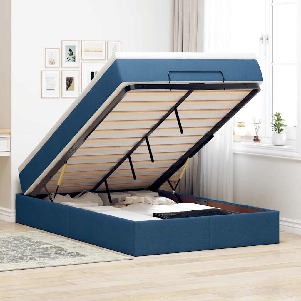 Cadre de lit ottoman avec matelas bleu 120x190 cm tissu - XIOS