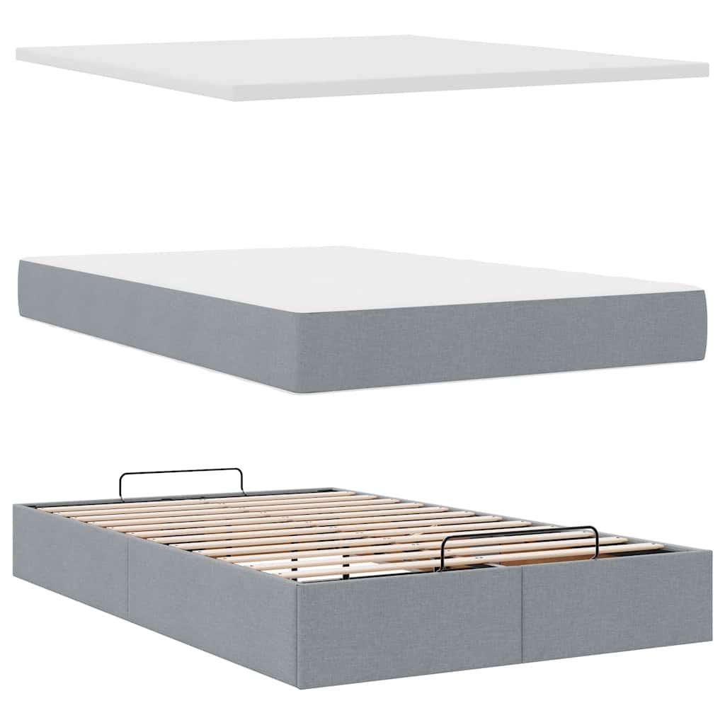 Cadre de lit ottoman et matelas gris clair 120x200 cm tissu - XIOS