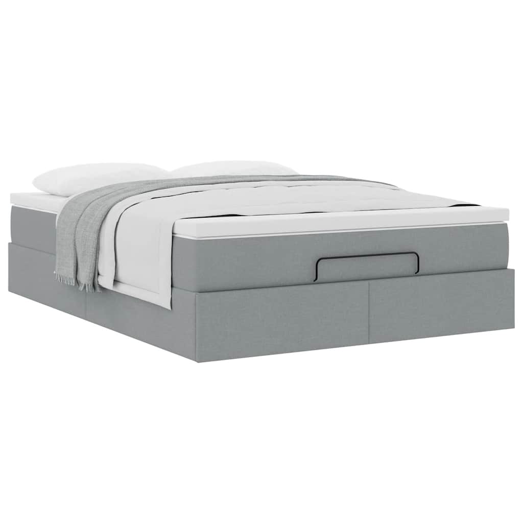 Cadre de lit ottoman et matelas gris clair 140x190 cm tissu - XIOS