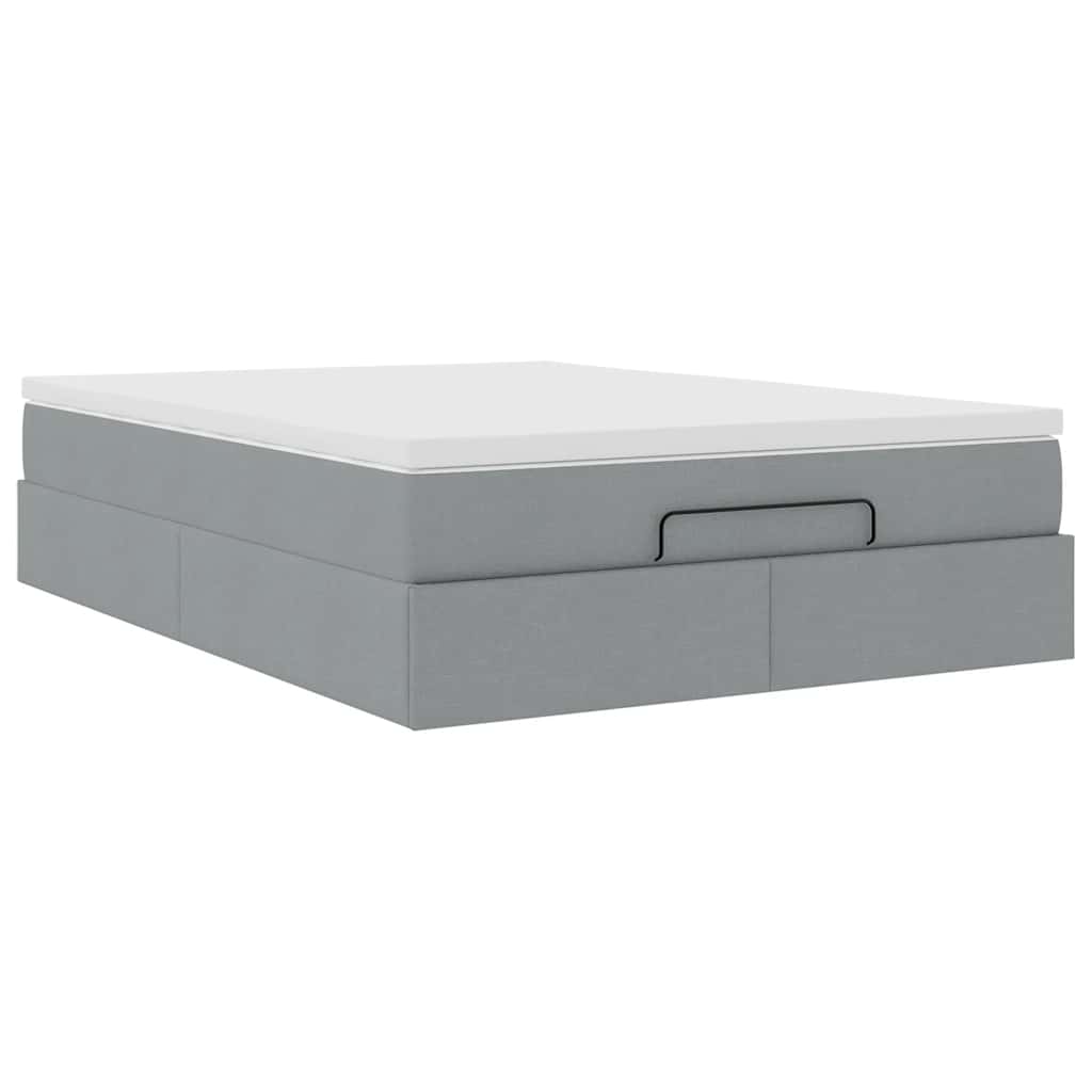 Cadre de lit ottoman et matelas gris clair 140x190 cm tissu - XIOS