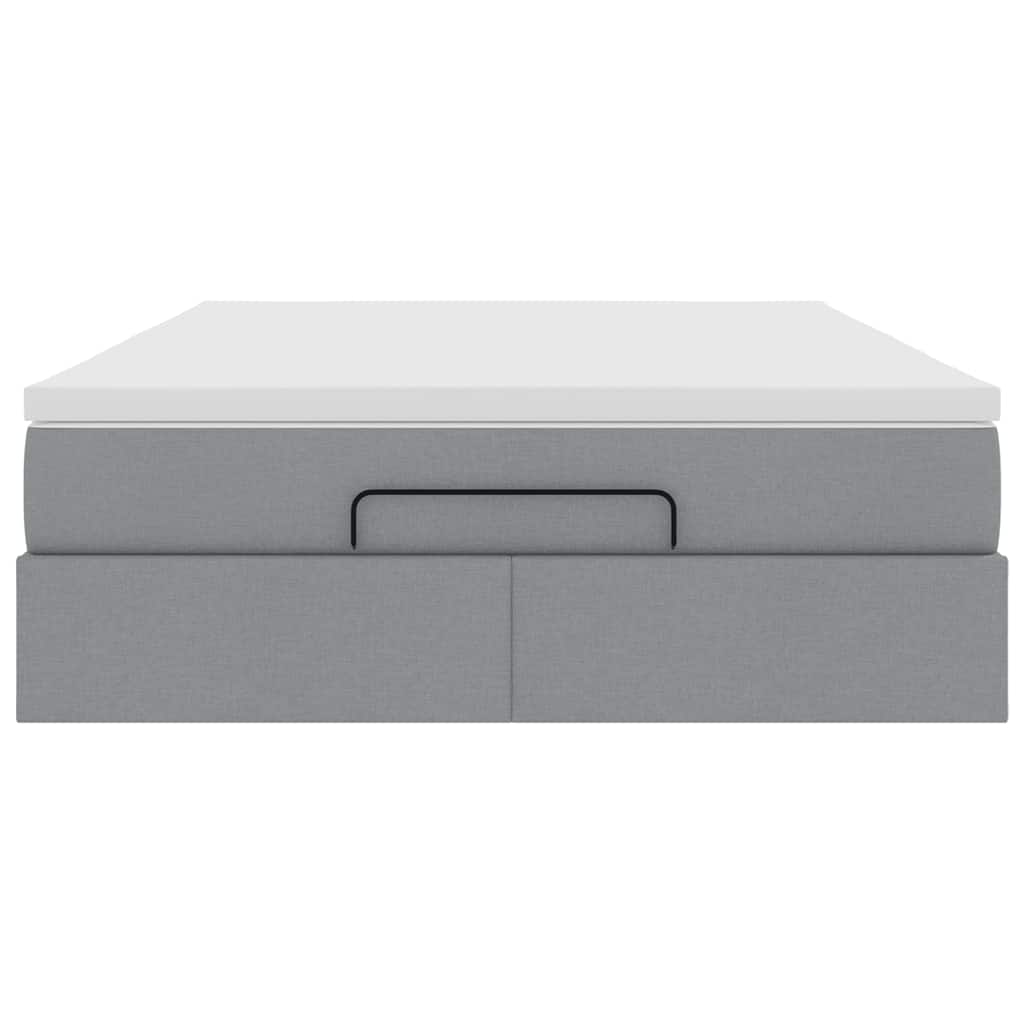 Cadre de lit ottoman et matelas gris clair 140x190 cm tissu - XIOS