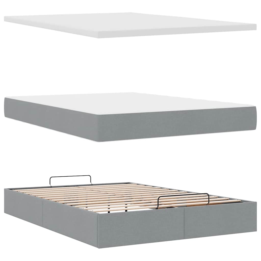 Cadre de lit ottoman et matelas gris clair 140x190 cm tissu - XIOS