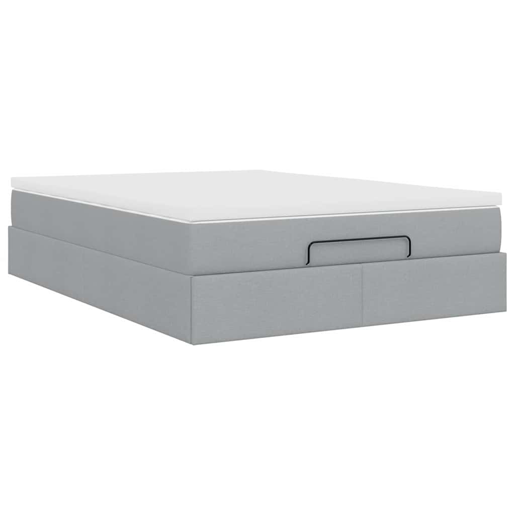 Cadre de lit ottoman et matelas gris clair 140x190 cm tissu - XIOS