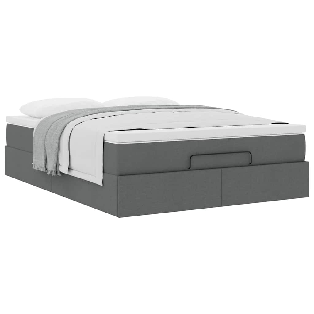 Cadre de lit ottoman avec matelas gris foncé 140x190 cm tissu - XIOS