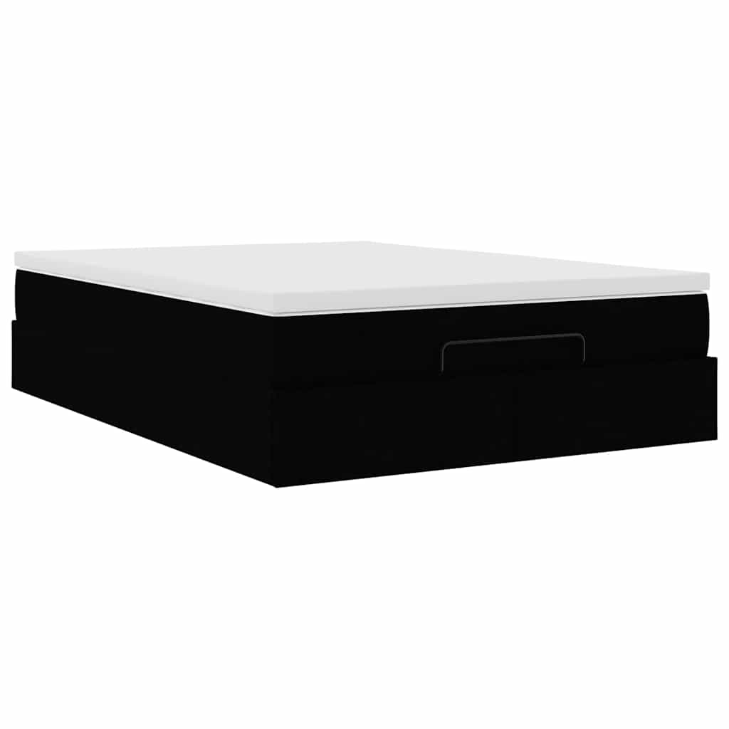 Cadre de lit ottoman avec matelas noir 140x190 cm tissu - XIOS
