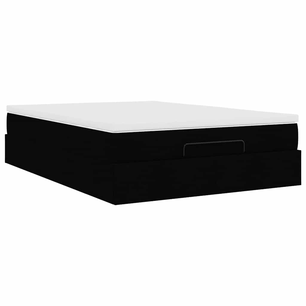 Cadre de lit ottoman avec matelas noir 140x190 cm tissu - XIOS