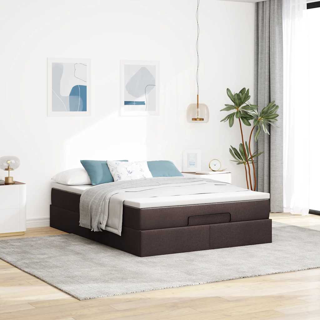 Cadre de lit ottoman avec matelas marron foncé 140x190 cm tissu - XIOS